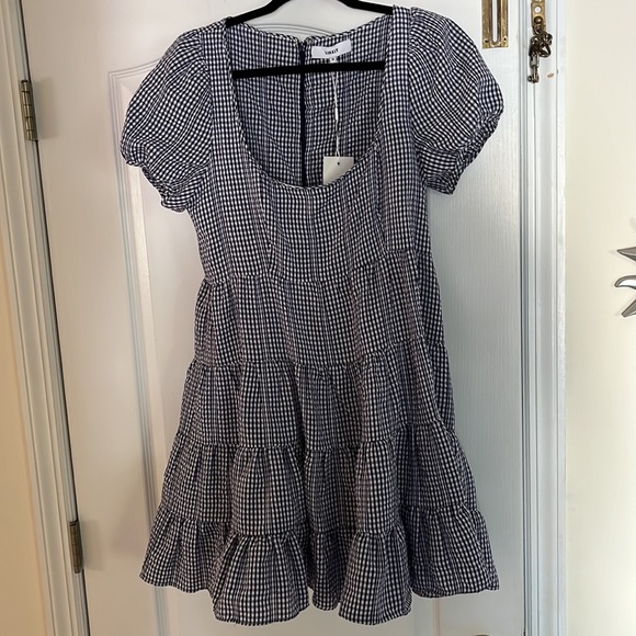 LIKELY NAVY BLUE WHITE GINGHAM DRESS-10 - Picture 7 of 9